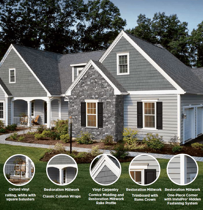 house with spotlight on trim pieces